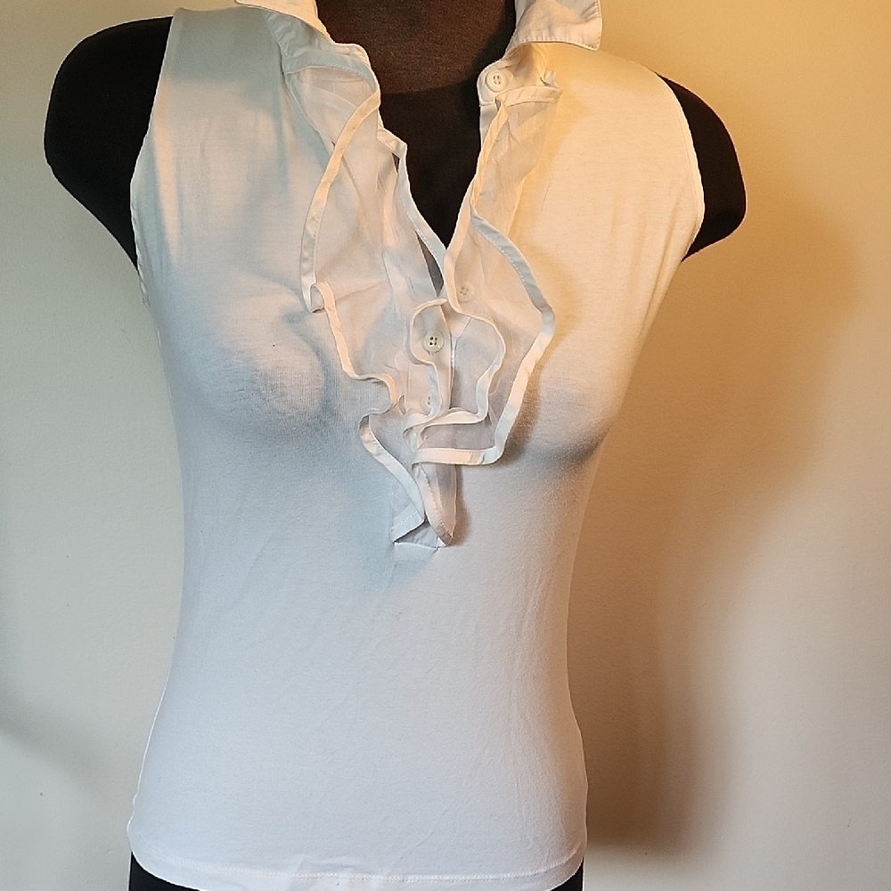 Anne Klein White Ruffled Sleeveless Blouse
